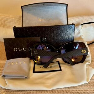 Gucci Brown Gradient Lens Women's Designer Sunglasses with Gold Logo